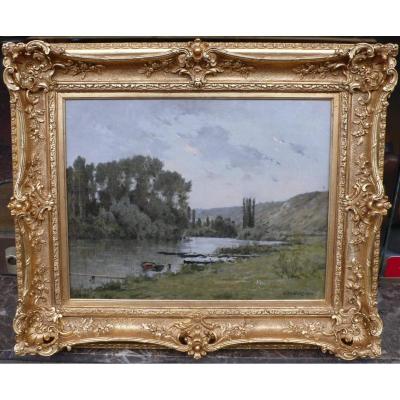Foubert Emile French Painting 20th Century School Barbizon The Seine In Vetheuil Oil Signed