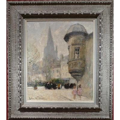 Herve Jules René Peinture 20è Siècle l'échauguette Huile Sur Toile Signée