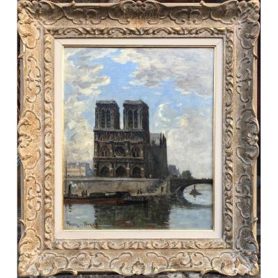 Frank Boggs Ecole Américaine Paris Notre Dame Et La Seine Huile Sur Toile Signée