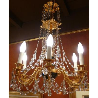 Chandelier In Gilt Bronze And Patinated Bronze With Six Arms Of Light