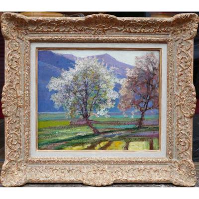 Charreton Victor Painting Postimpressionist Early Twentieth Landscape Sunny Oil Painting Signed