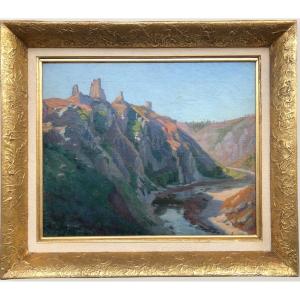 Octave Linet French School 20th The Ruins Of Crozant Oil On Canvas Signed