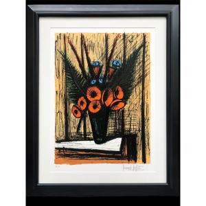 Buffet Bernard Still Life With Vase Of Poppies And Anemones Justified Color Lithograph