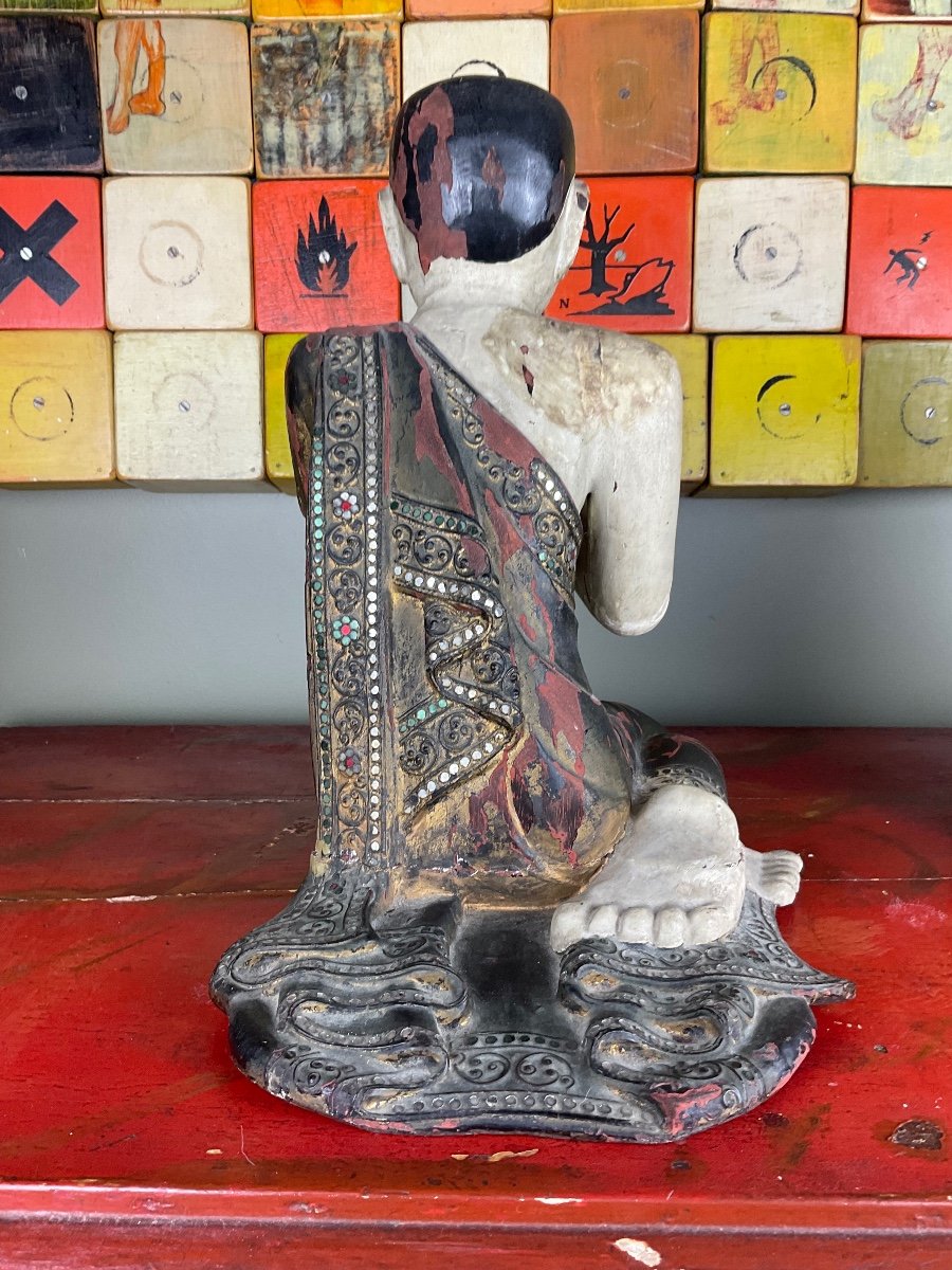 Burma, Early 20th Century, Two Wooden Buddha Disciples.-photo-1