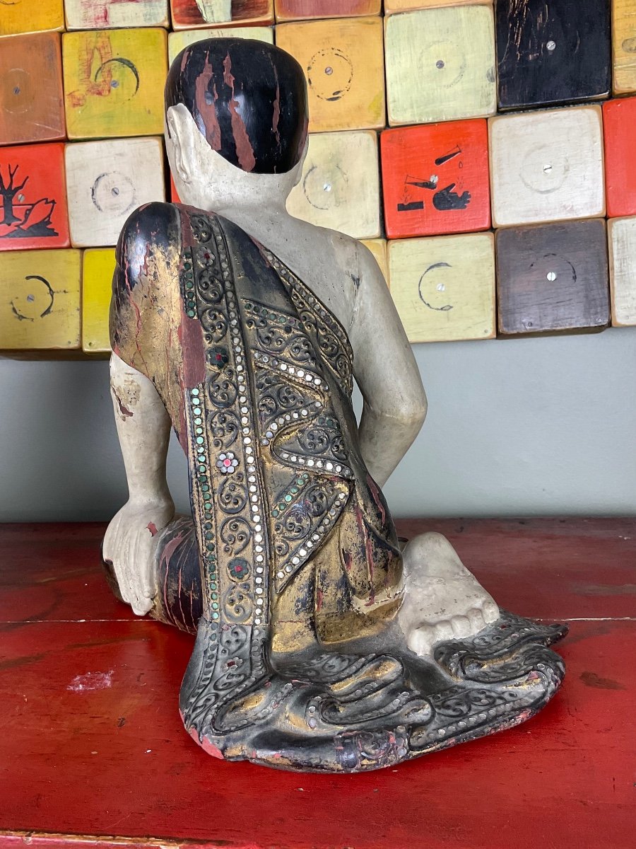 Burma, Early 20th Century, Two Wooden Buddha Disciples.-photo-2