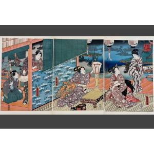 XIXeme Siècle : Un Triptyque D’utagawa Toyokuni III