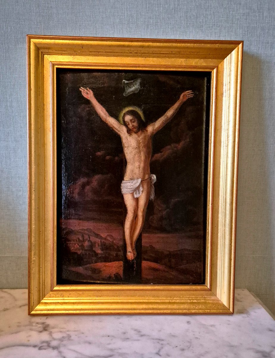 Huile Sur Bois - Christ En Croix Sur Panneau - XVIIIe Si&egrave;cle - Religiosa