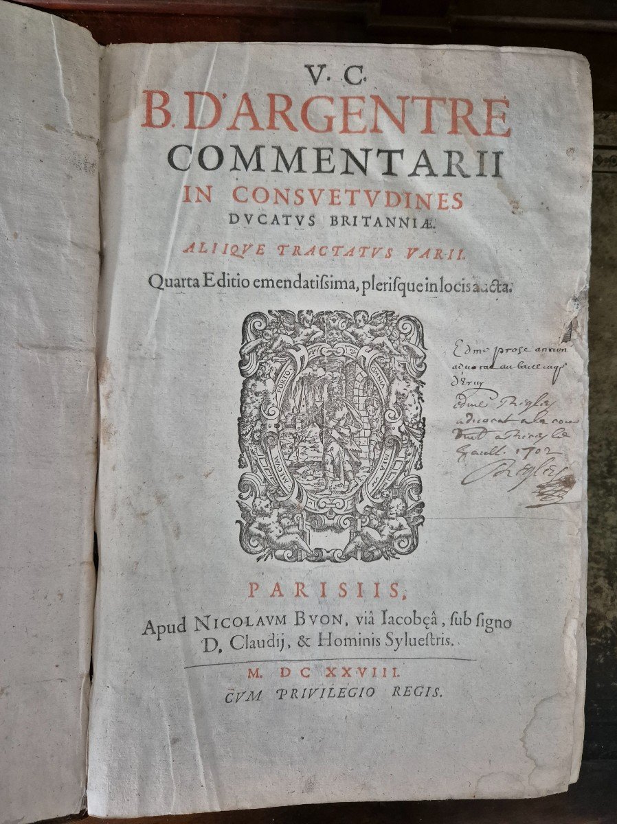 1628 - Commentaires Sur la Coutume de Bretagne - B. D&#039;Argentr&eacute; -photo-2