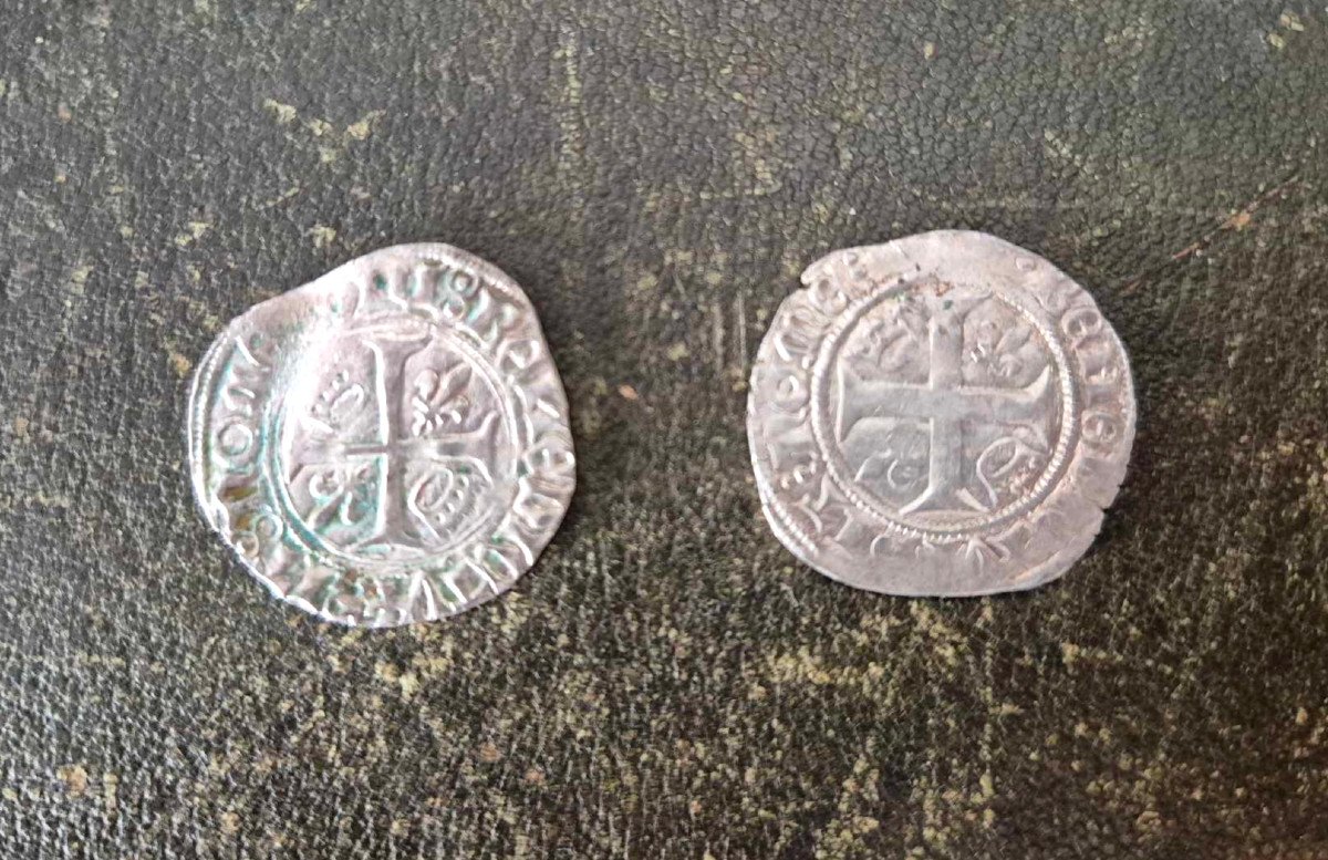 Lot de 2 Monnaies féodales Charles VI Le Fou - Blanc Guénar Billon-photo-1
