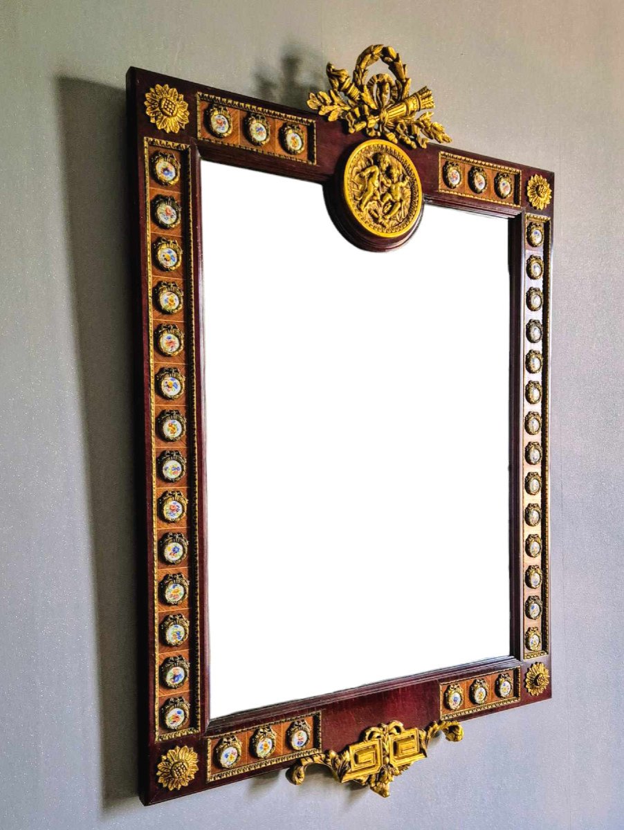 Louis XVI Style Mirror In Stained Beech, Revival Period, Attributed To H & L Epstein-photo-2