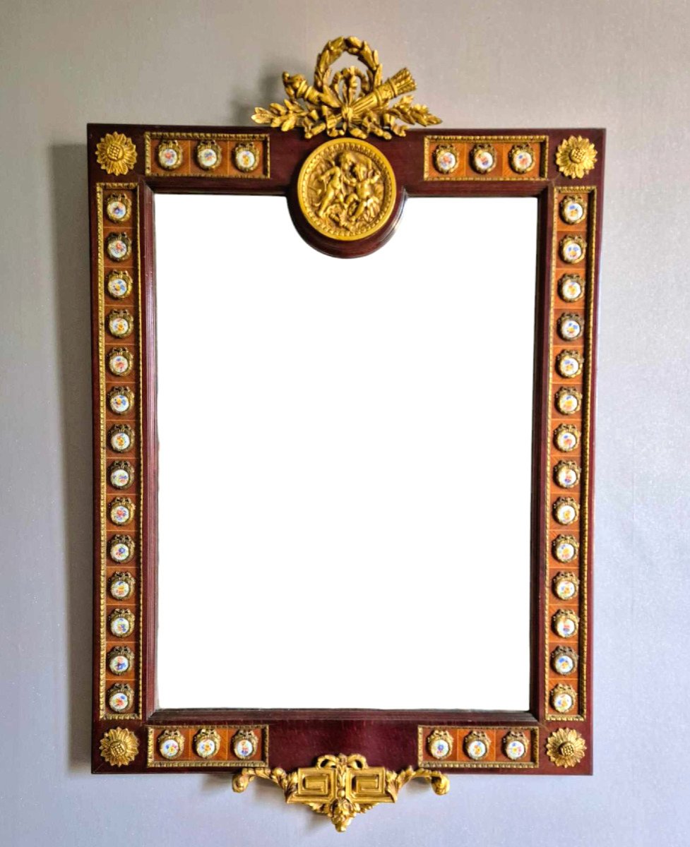 Louis XVI Style Mirror In Stained Beech, Revival Period, Attributed To H & L Epstein