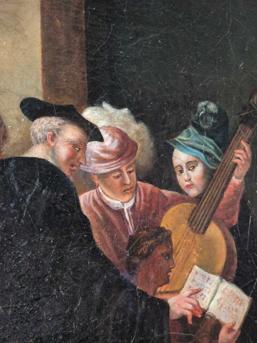 The Music Lesson - 19th Century Italian Oil On Canvas - Venetian Interior Scene-photo-3