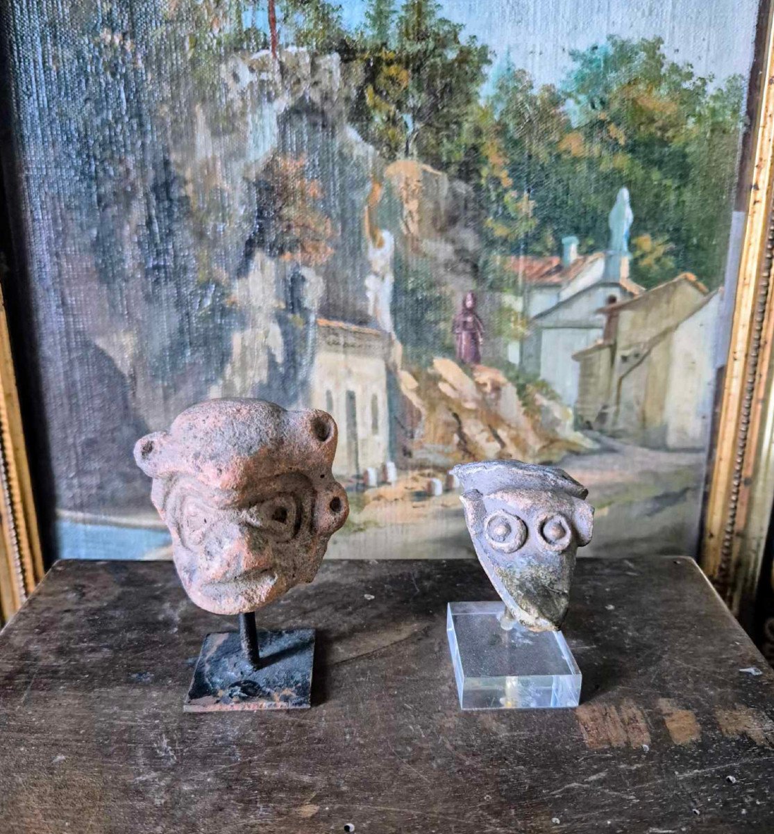 Two Anthropomorphic Zoo Statuette Heads - Pre-columbian Art Tribal Art-photo-3