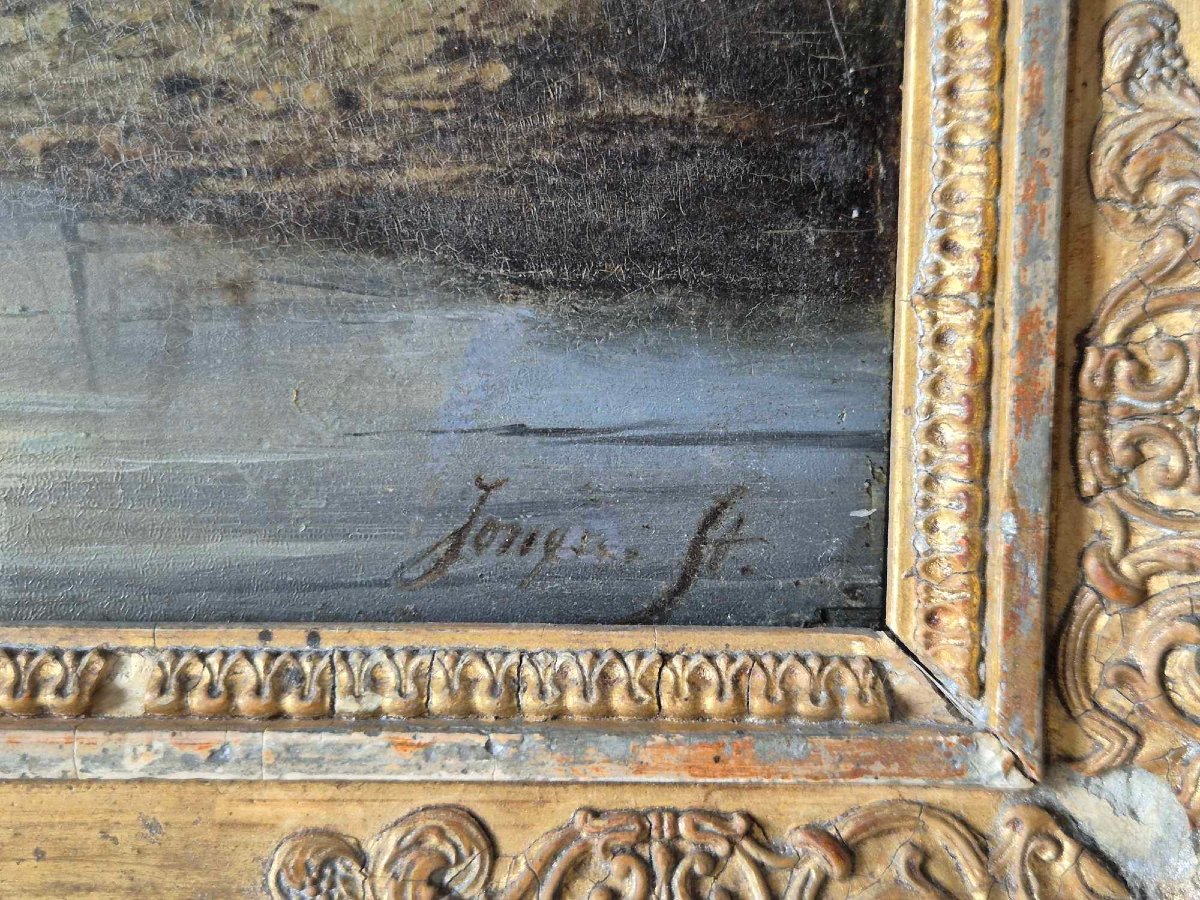 Marine - Oil On Wood Dutch School - 19th Century Empire Frame-photo-1