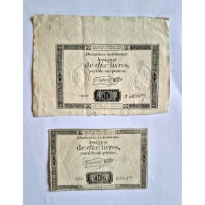 10 Pound Assignats - 1792 - 2 Varieties