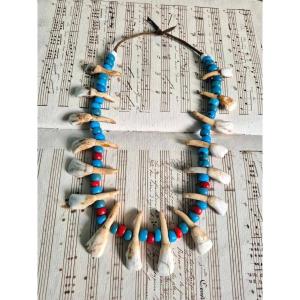 Plains Indian Reservation Necklace - Trade Beads And Buffalo Teeth