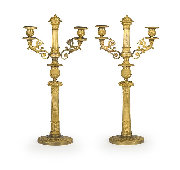 Pair Of  Gilded Bronze Candelabrum 