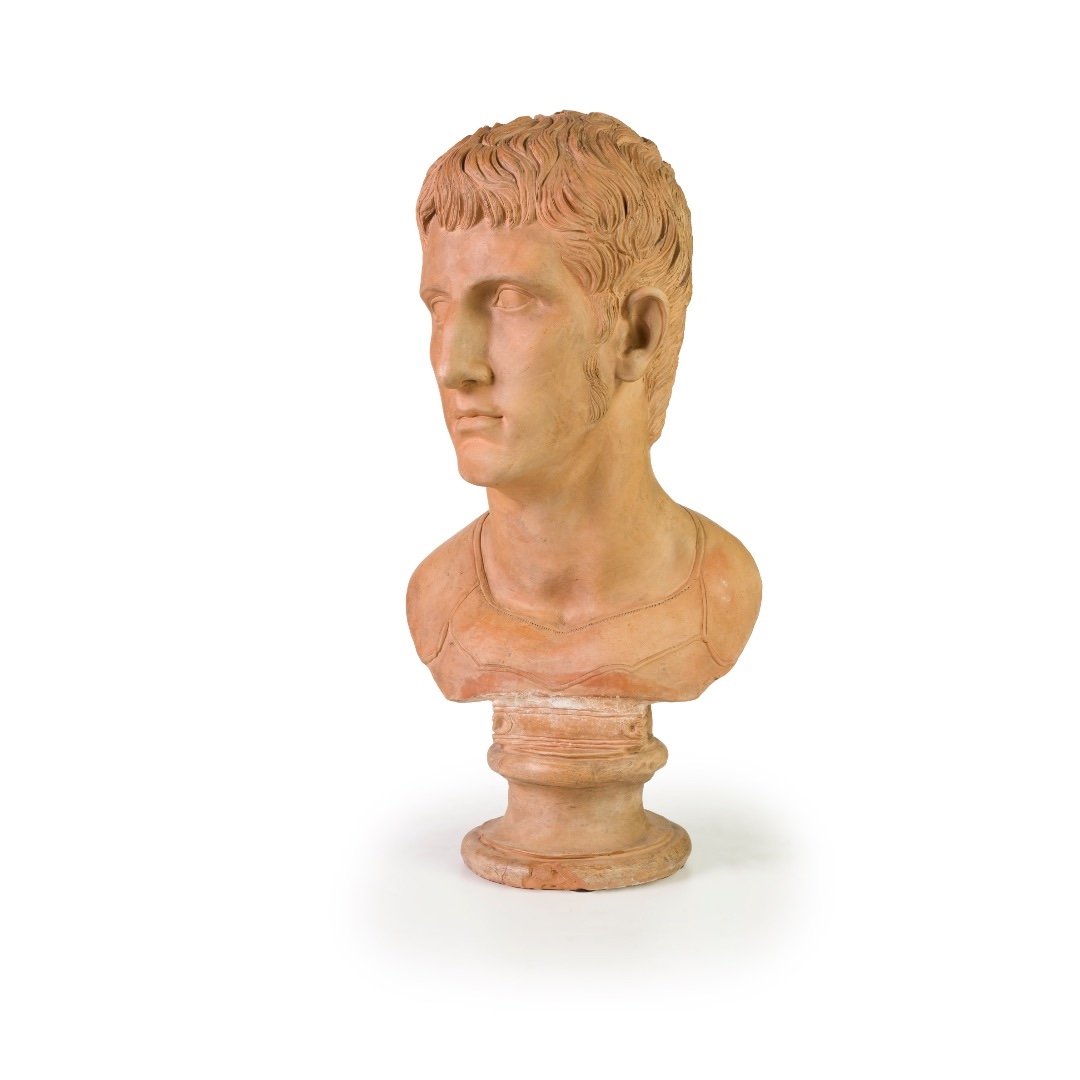 Terracotta Bust Depicting Cesare Ottaviano Augusto, XIX Century-photo-2