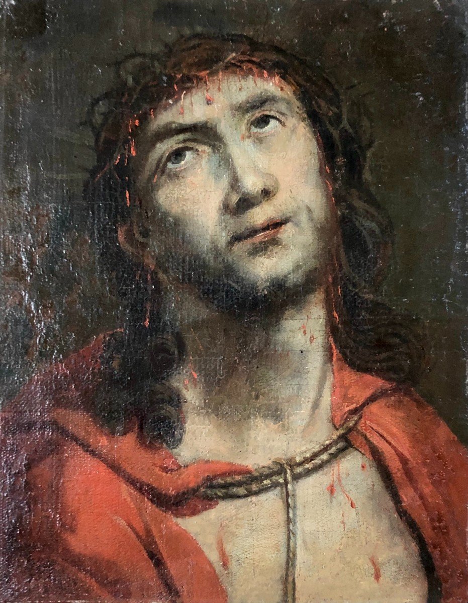 Christ With The Crown Of Thorns, Oil On Canvas Mounted On Cardboard, Eighteenth Or Before