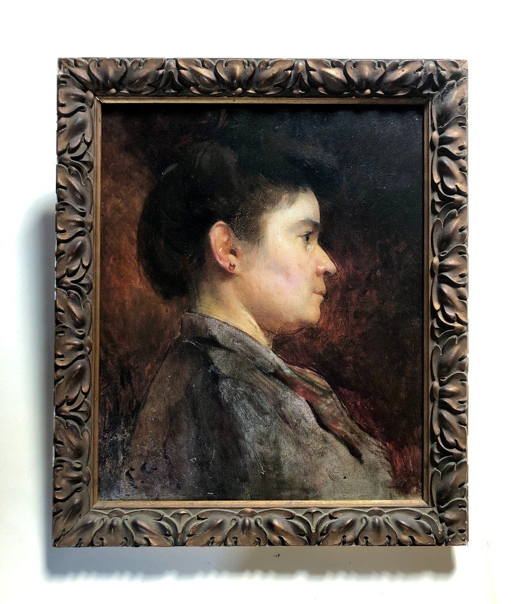 Femme De Profil, Huile Sur Toile XIXe, Monogramme