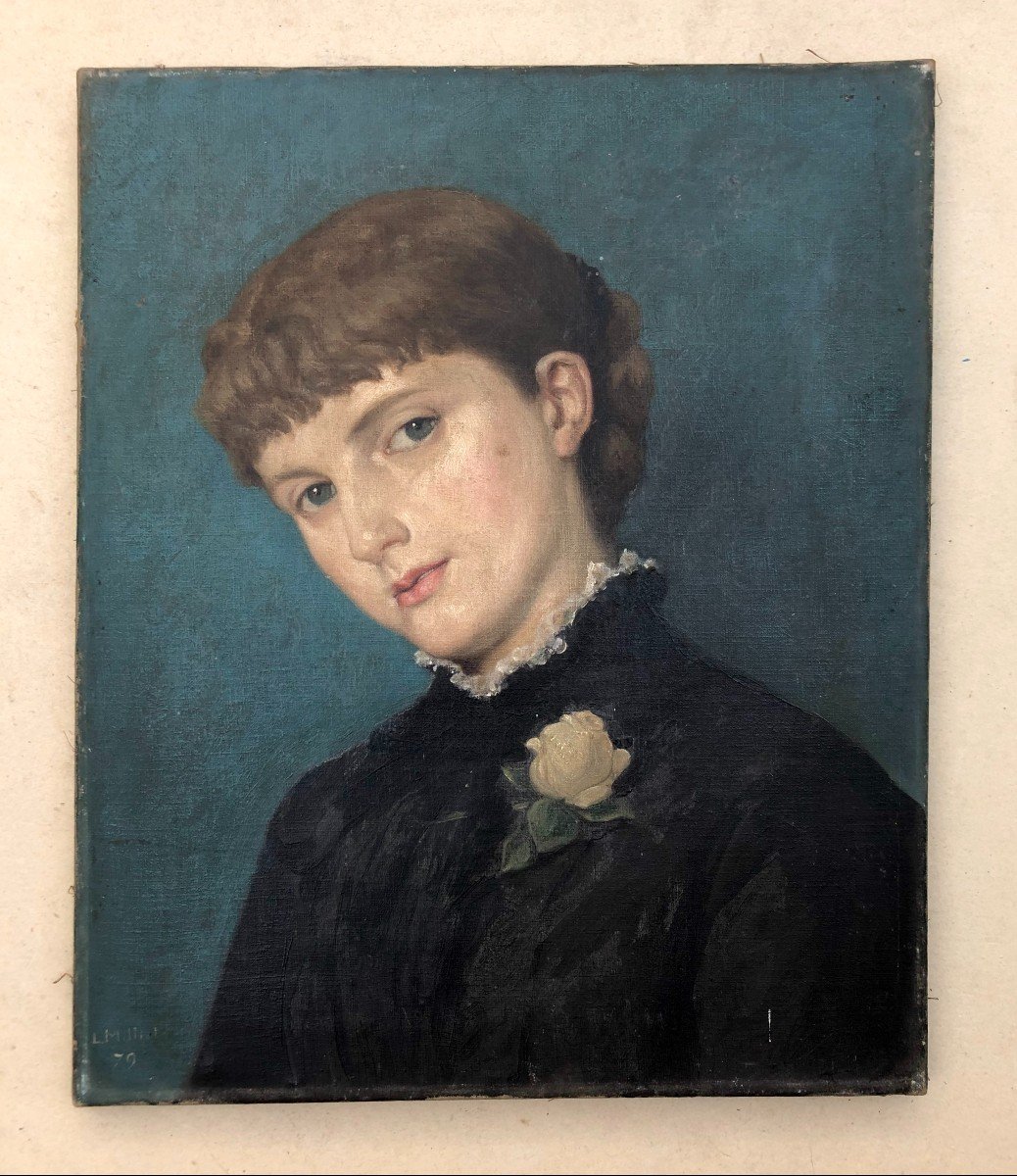 Portrait De Jeune Femme, Huile Sur Toile Signée Et Datée (18)79-photo-2