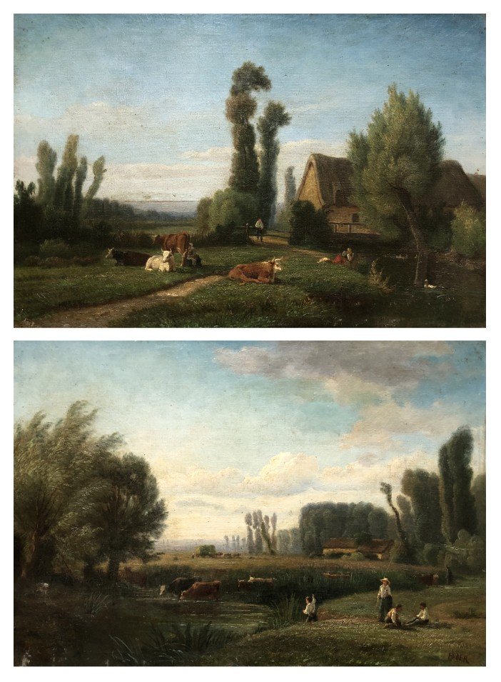 Jean Daniel Huber, Peasant Scenes, Pair Of Paintings