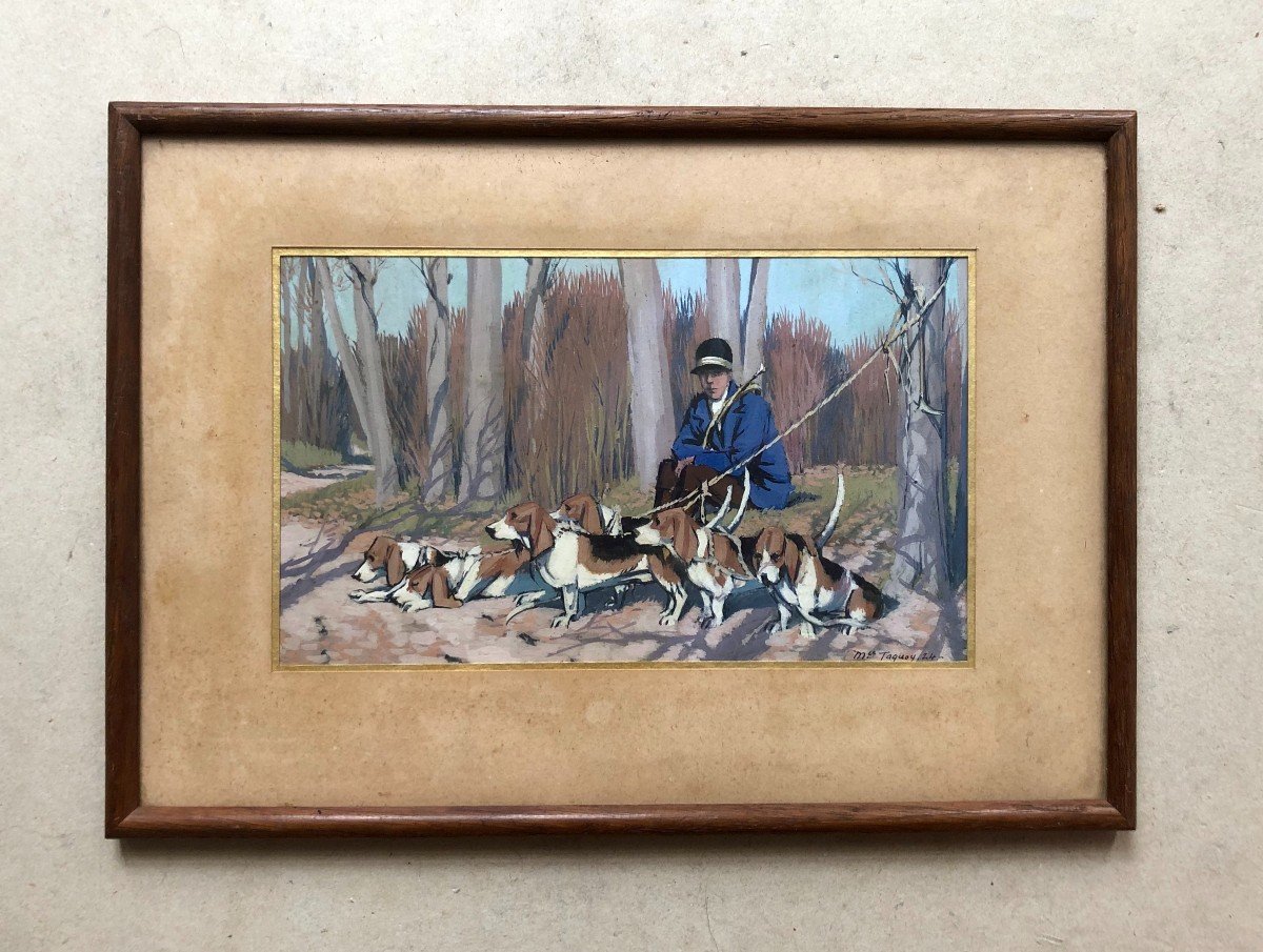 Maurice Taquoy, Huntsman And His Pack, Gouache-photo-2