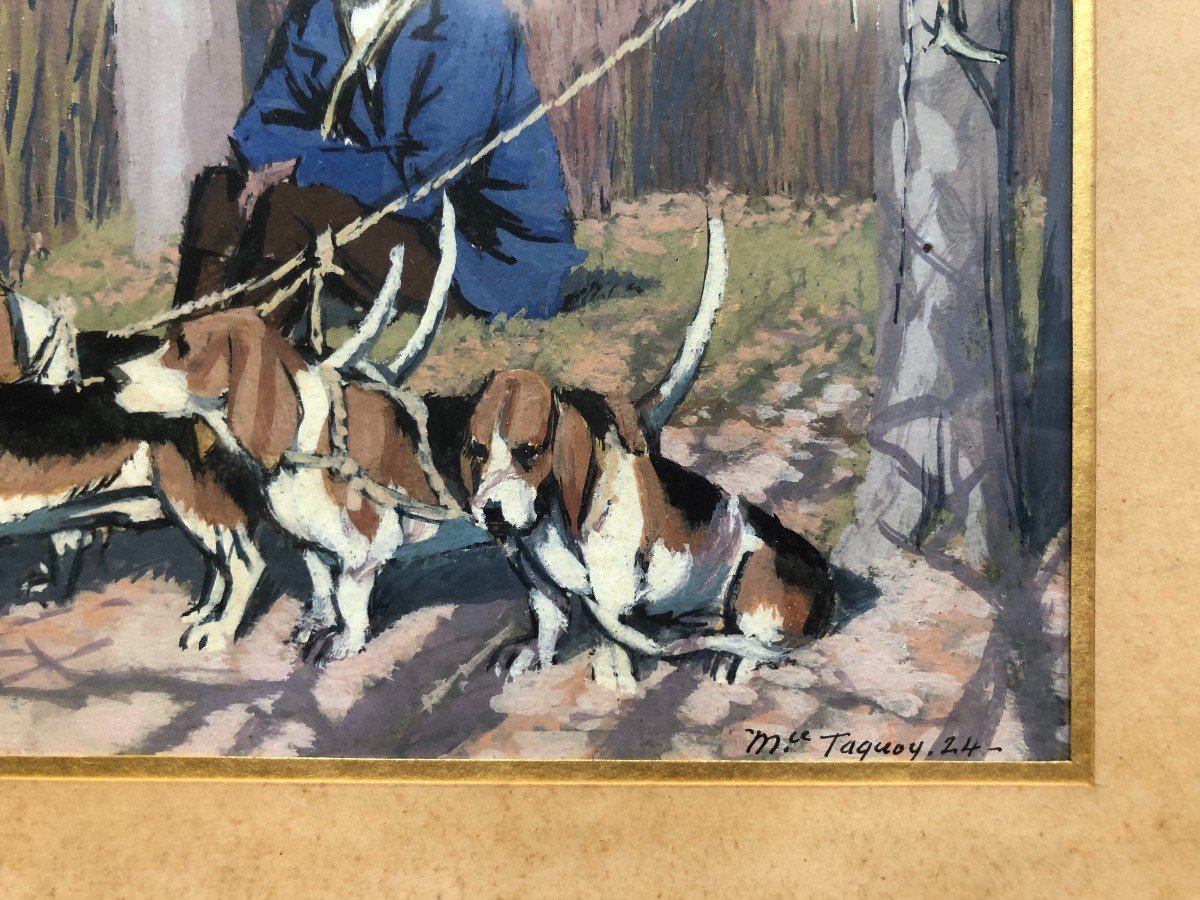 Maurice Taquoy, Huntsman And His Pack, Gouache-photo-2