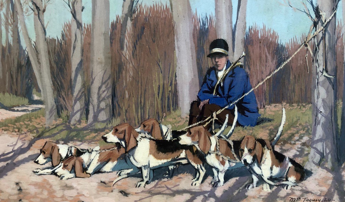 Maurice Taquoy, Huntsman And His Pack, Gouache