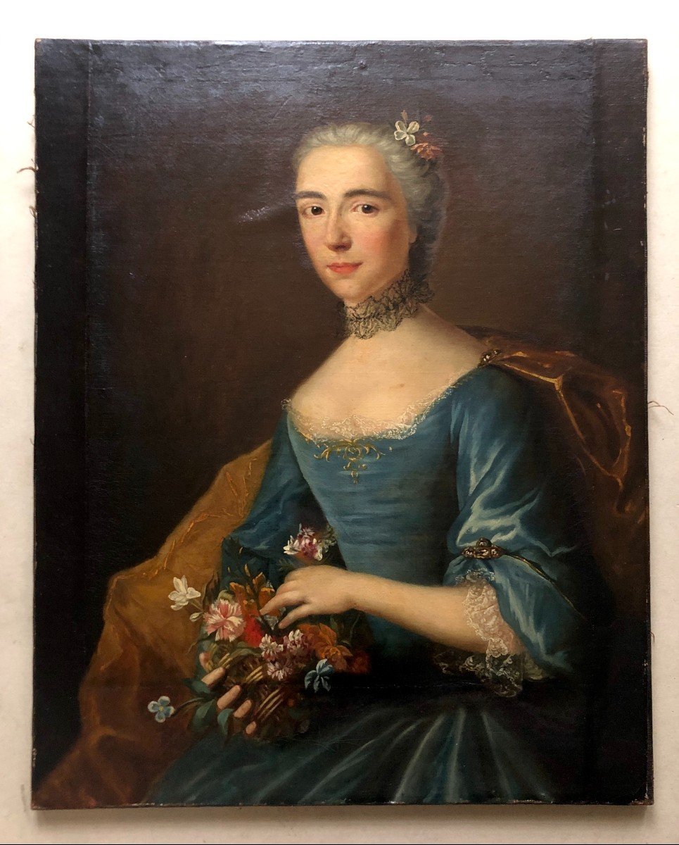 Mademoiselle De La Gardette, Oil On Canvas 18th Century-photo-2