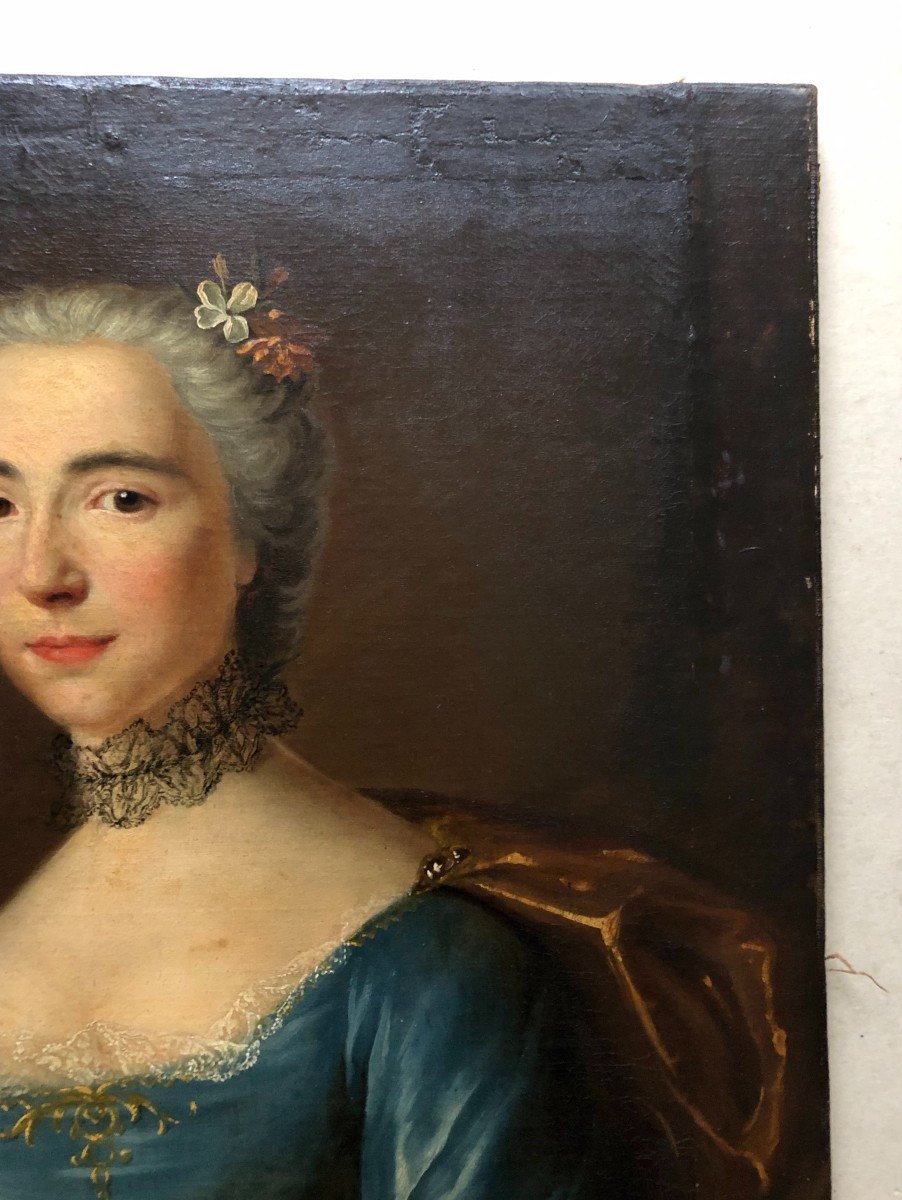 Mademoiselle De La Gardette, Oil On Canvas 18th Century-photo-4