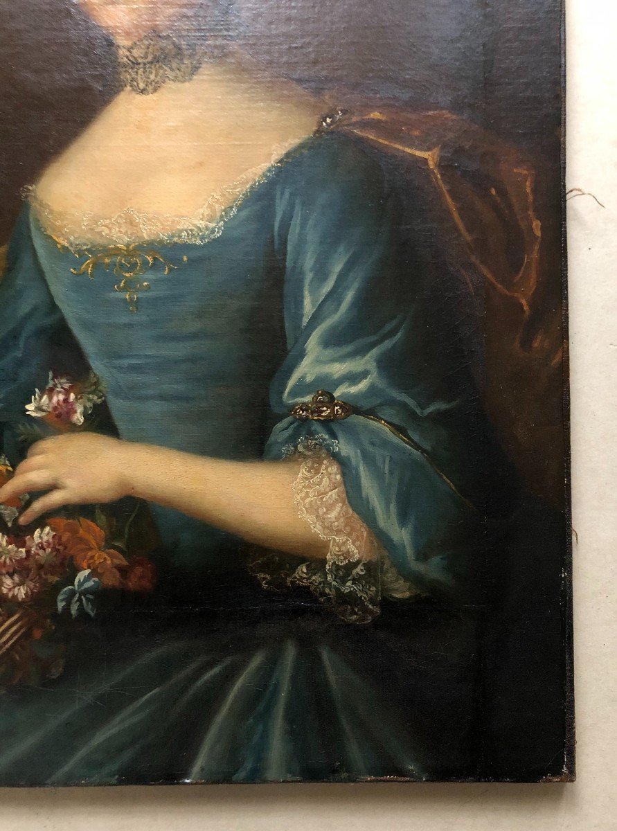 Mademoiselle De La Gardette, Oil On Canvas 18th Century-photo-1