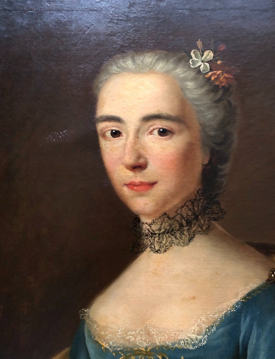 Mademoiselle De La Gardette, Oil On Canvas 18th Century-photo-3