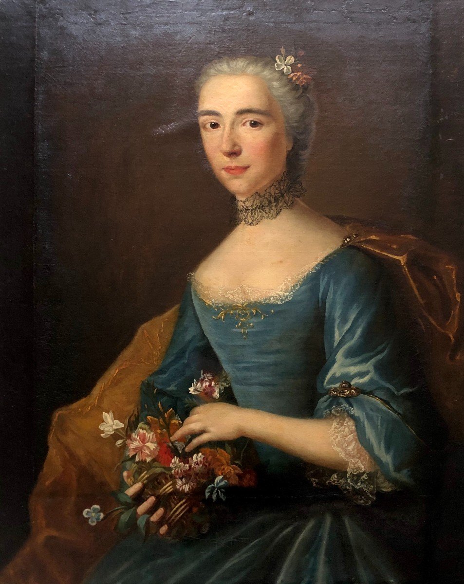 Mademoiselle De La Gardette, Oil On Canvas 18th Century