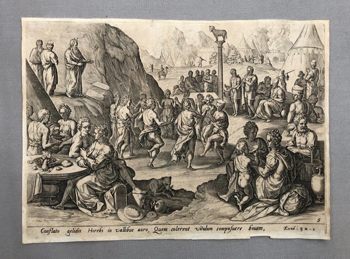 The Adoration Of The Golden Calf, 18th Century Engraving Or Before-photo-2