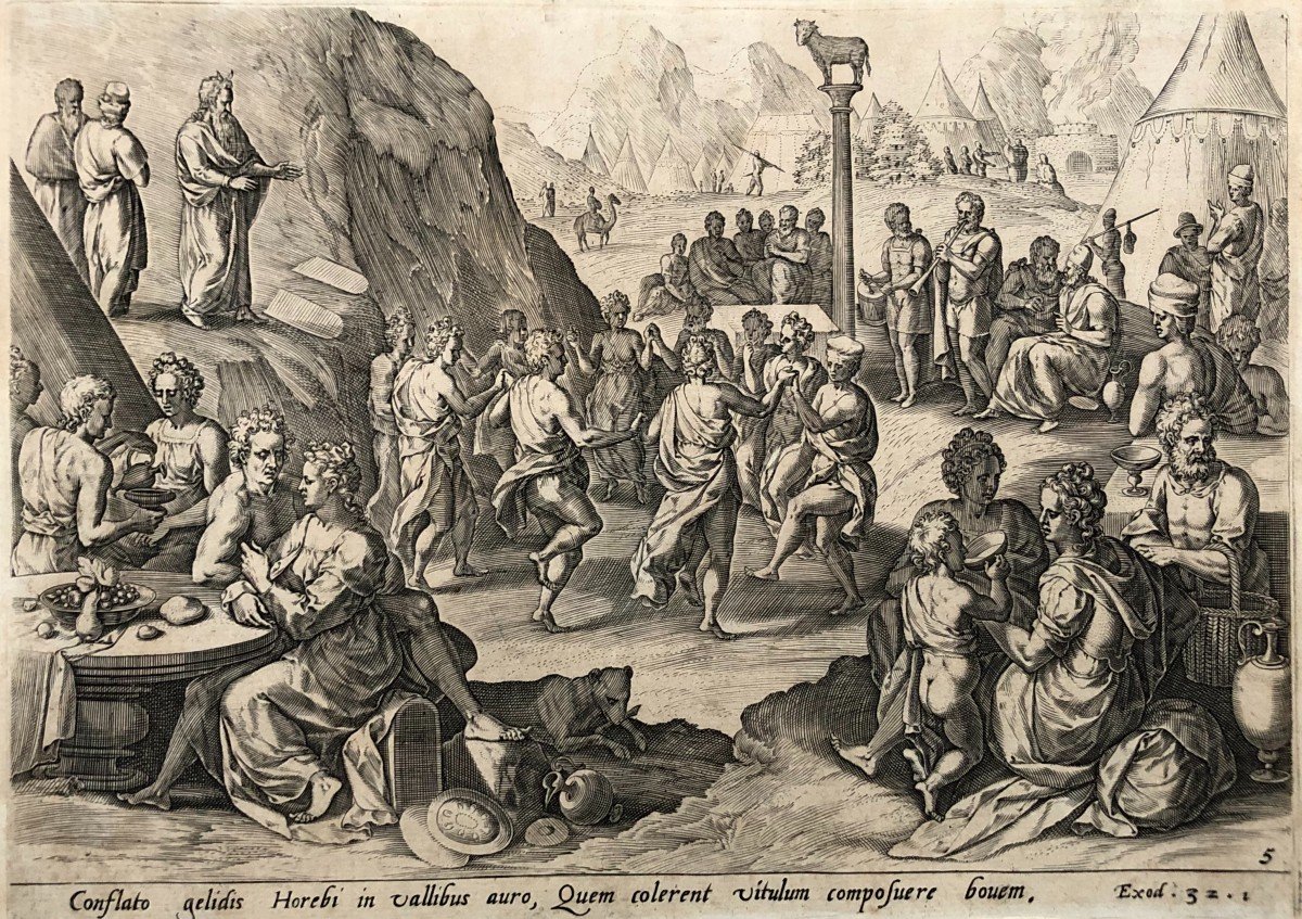 The Adoration Of The Golden Calf, 18th Century Engraving Or Before