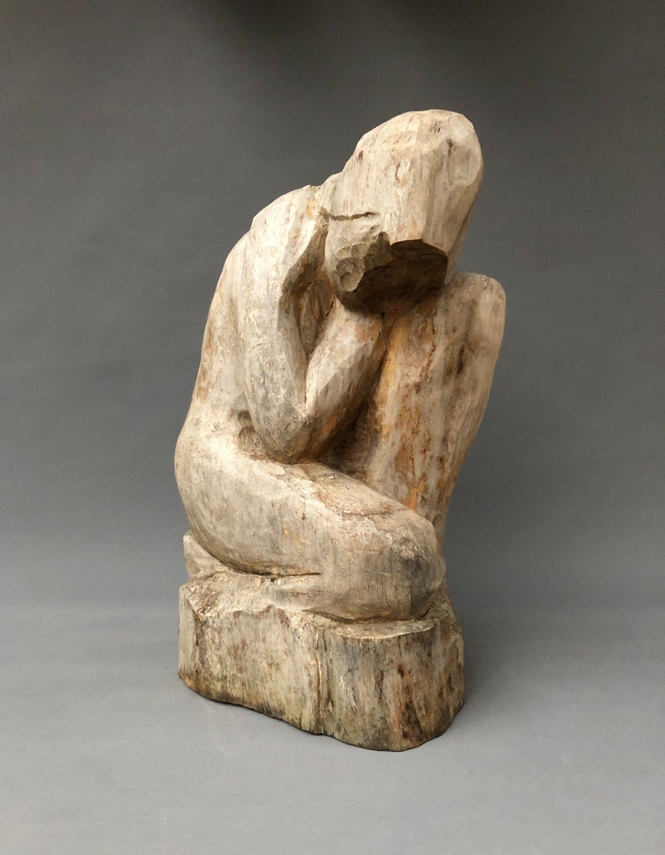 Brutalist Sculpture, Solid Wood, 20th Century-photo-2