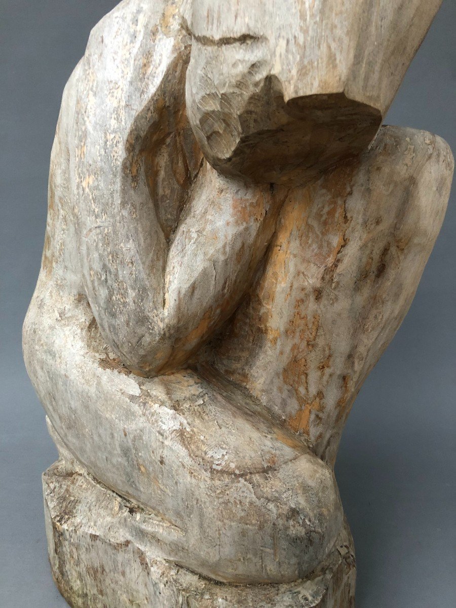 Brutalist Sculpture, Solid Wood, 20th Century-photo-3