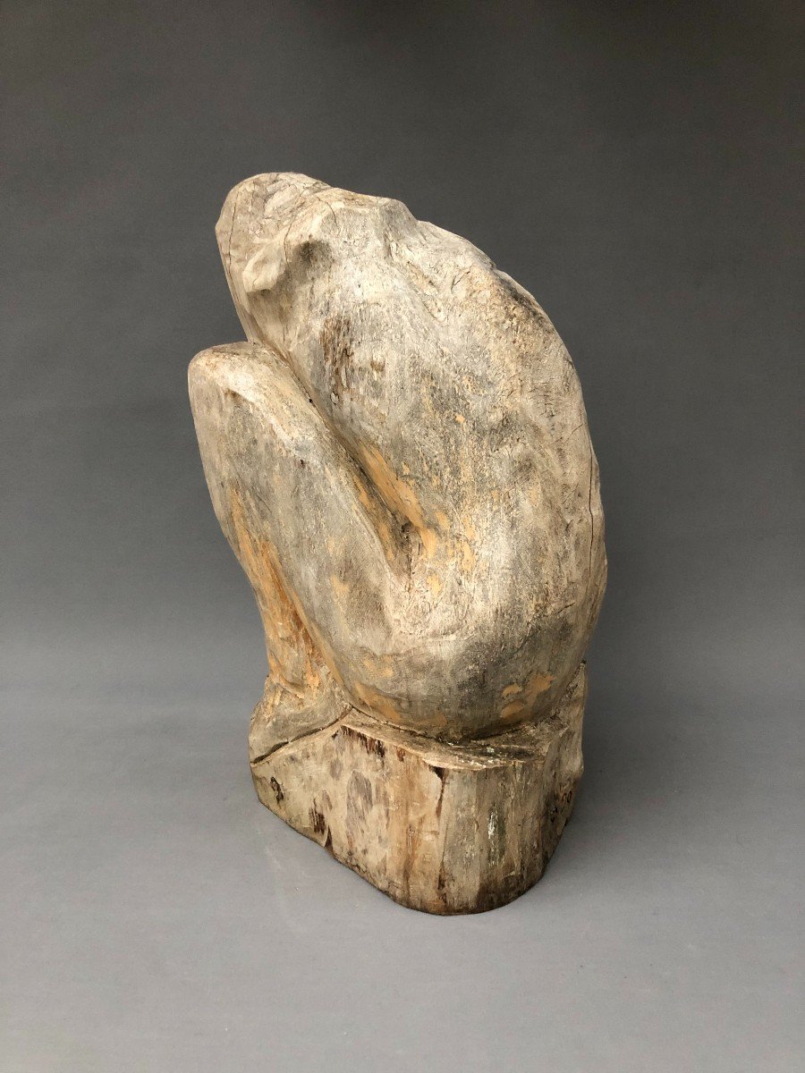 Brutalist Sculpture, Solid Wood, 20th Century-photo-2