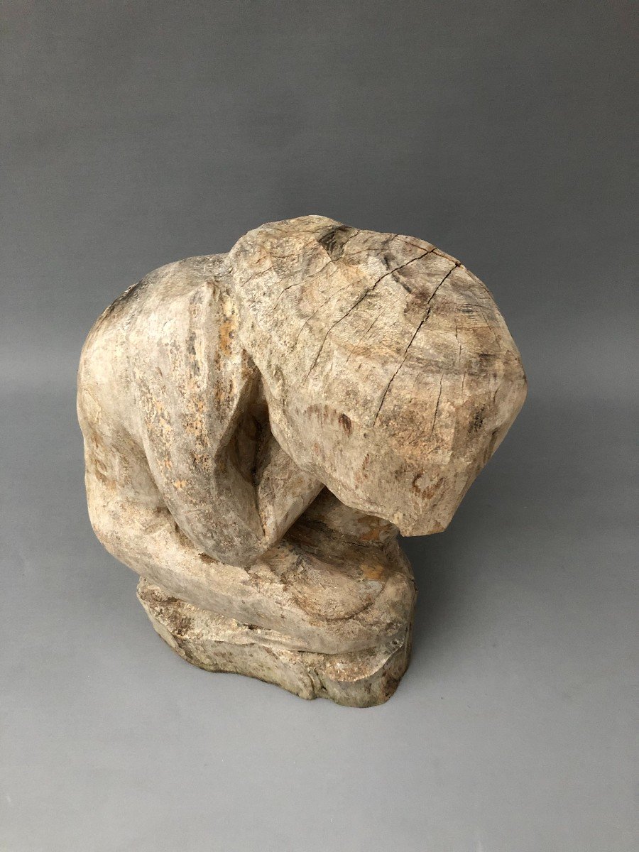 Brutalist Sculpture, Solid Wood, 20th Century-photo-3