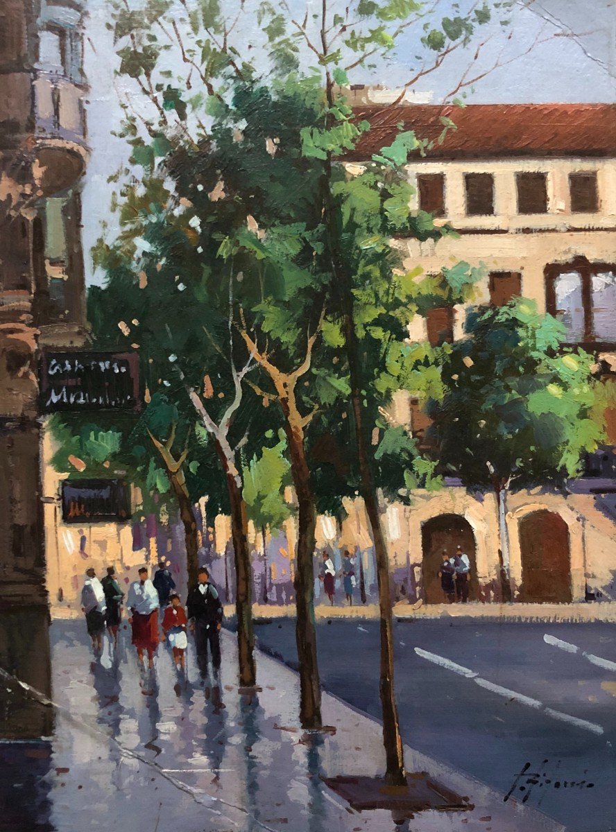 Animated Boulevard, Oil On Cardboard, Signature To Identify-photo-2