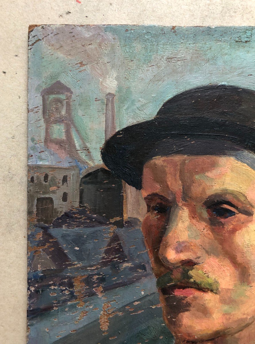 Portrait Of A Worker, Oil On Panel Early 20th Century, Signature To Identify-photo-4