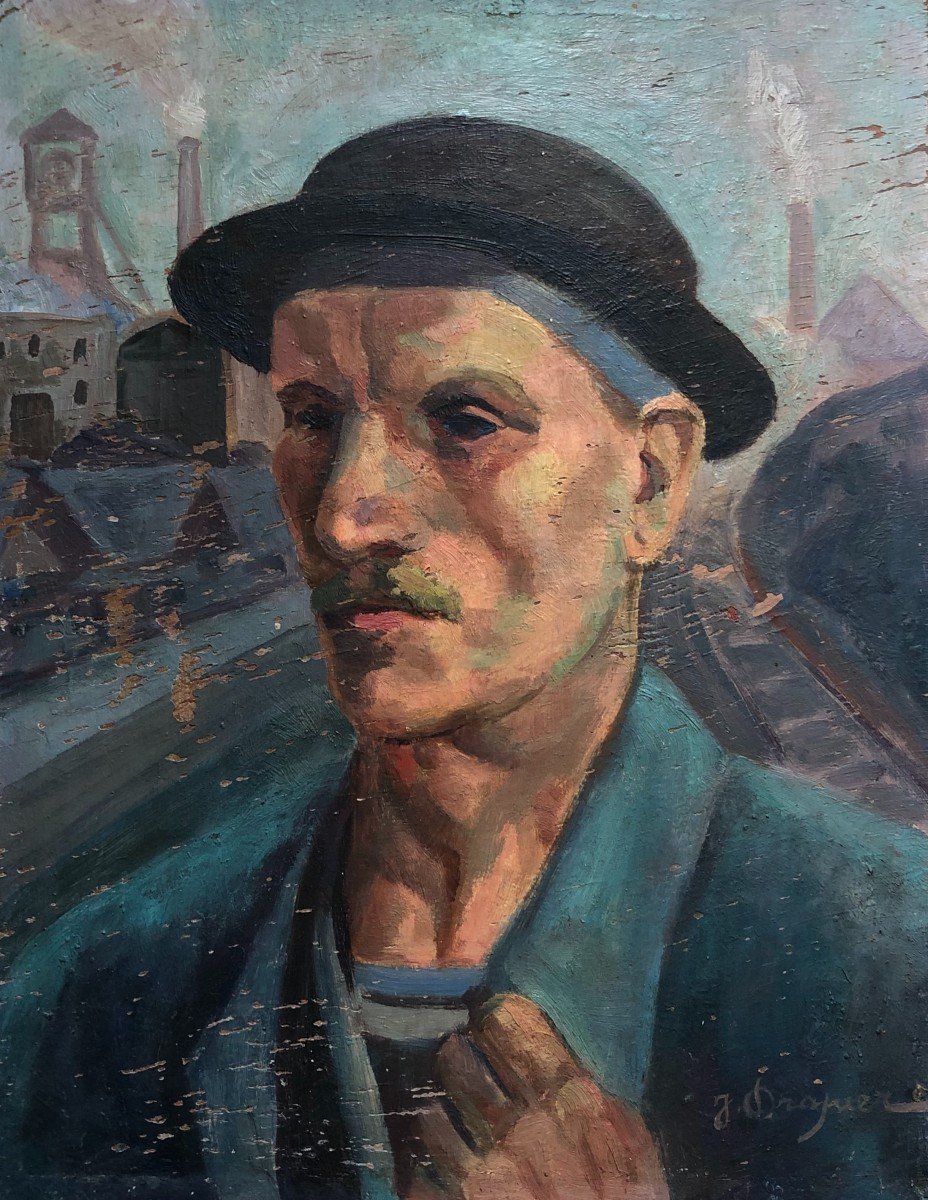 Portrait Of A Worker, Oil On Panel Early 20th Century, Signature To Identify