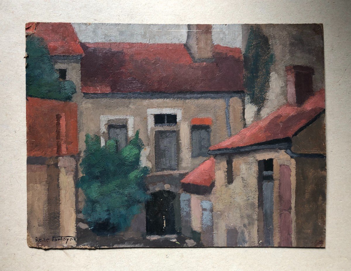 René Fontayne, Houses, Oil On Cardboard -photo-2
