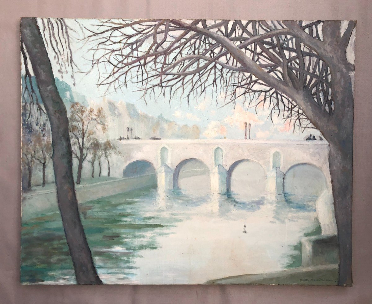 The Pont Marie, Oil On Canvas Signed Pierre Bourdeleau-photo-2