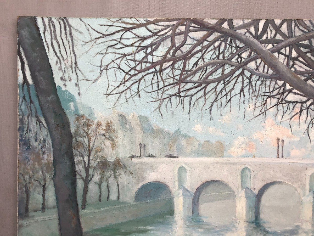 Le Pont Marie, Huile Sur Toile Signée Pierre Bourdeleau-photo-4