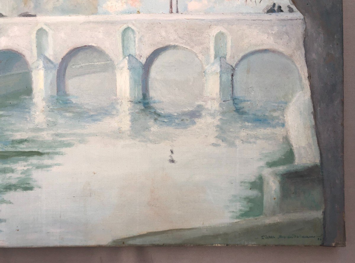 The Pont Marie, Oil On Canvas Signed Pierre Bourdeleau-photo-2