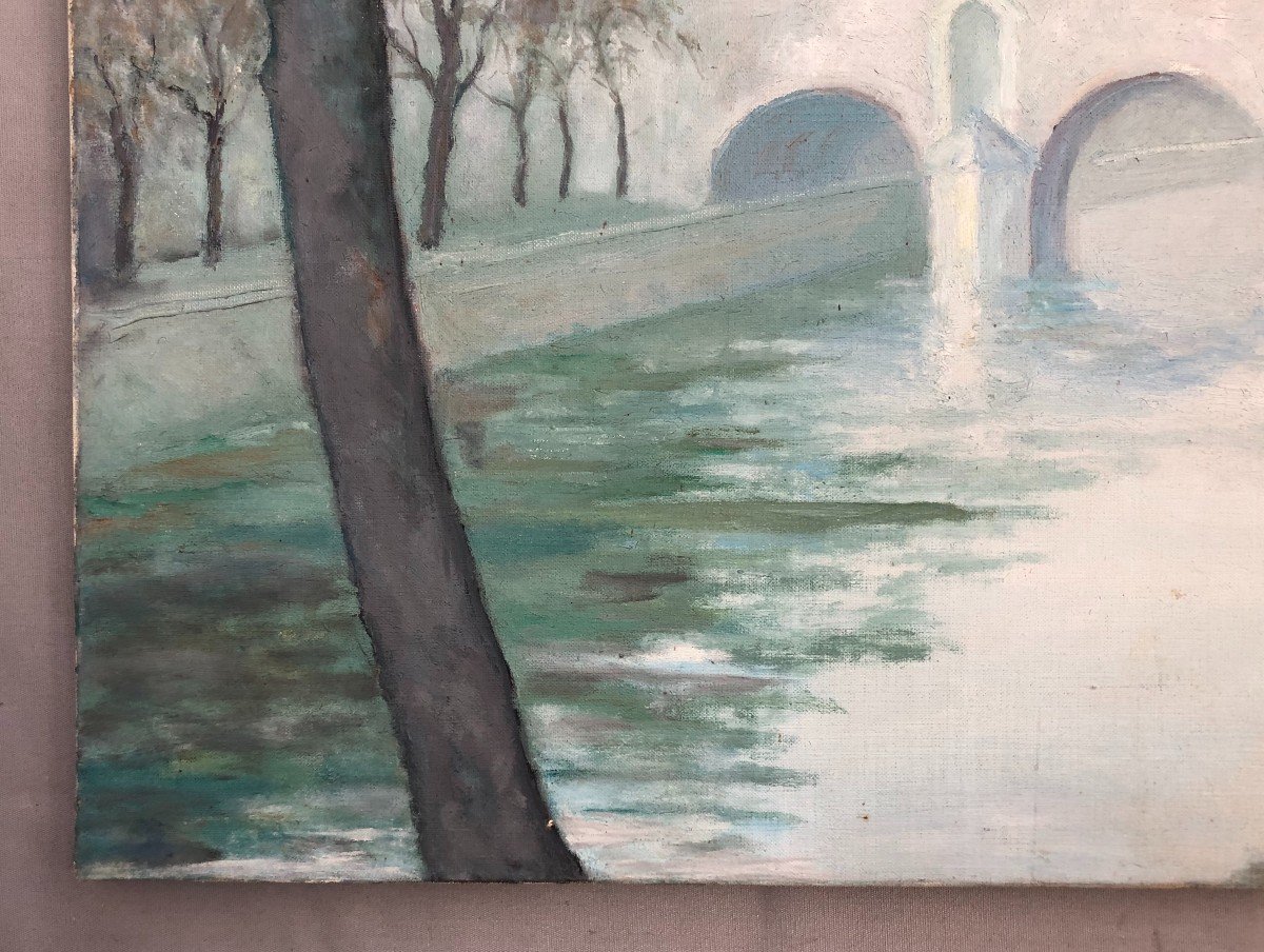 Le Pont Marie, Huile Sur Toile Signée Pierre Bourdeleau-photo-3