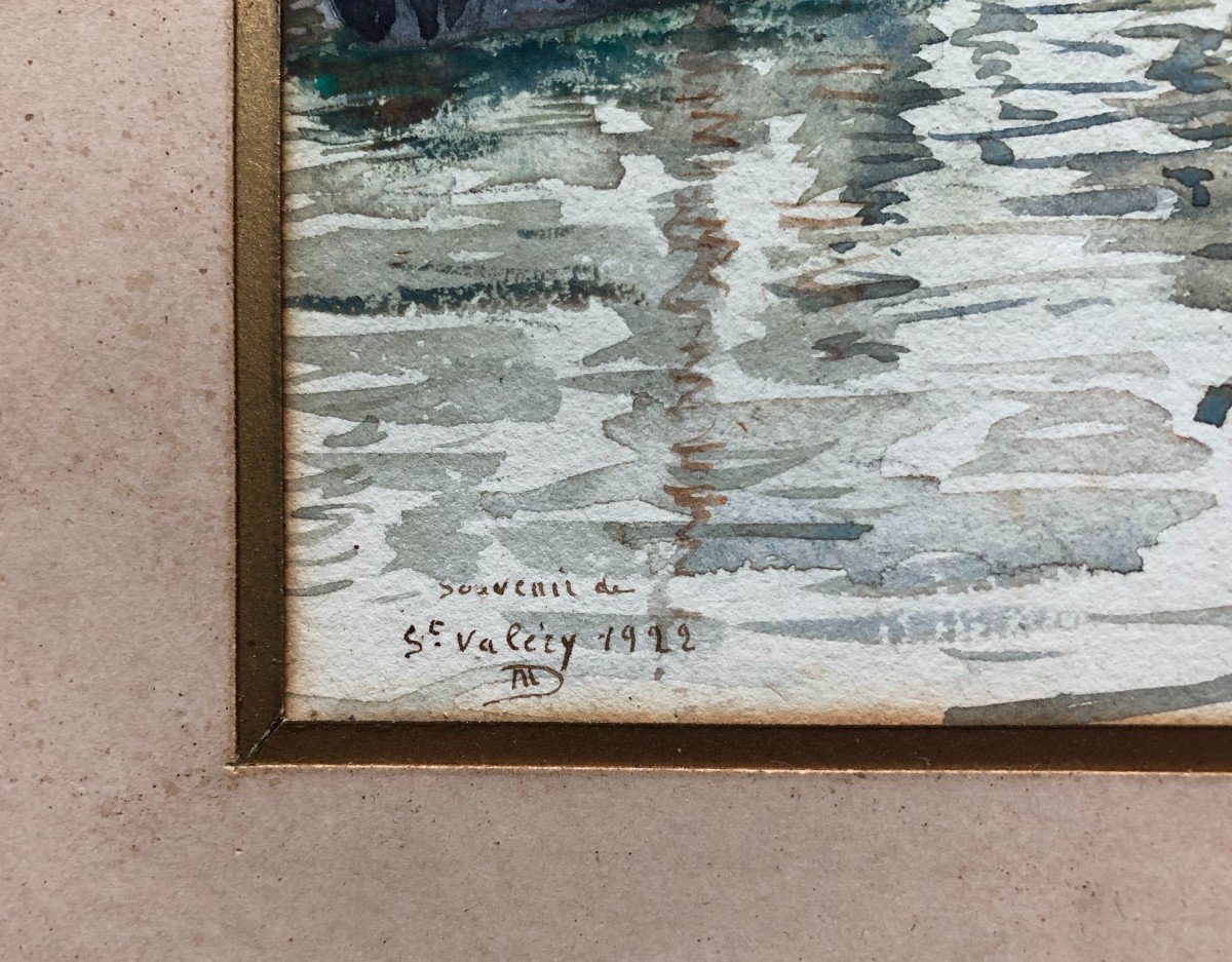 Souvenir De Saint Valéry, Aquarelle, Monogramée Et Datée 1922-photo-3