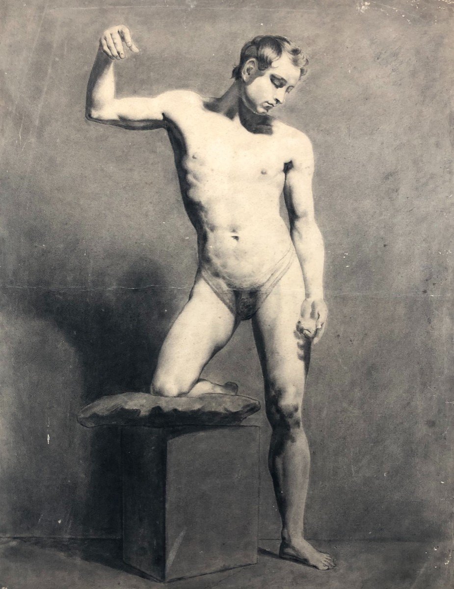 Academy, Male Nude, 19th Century Drawing